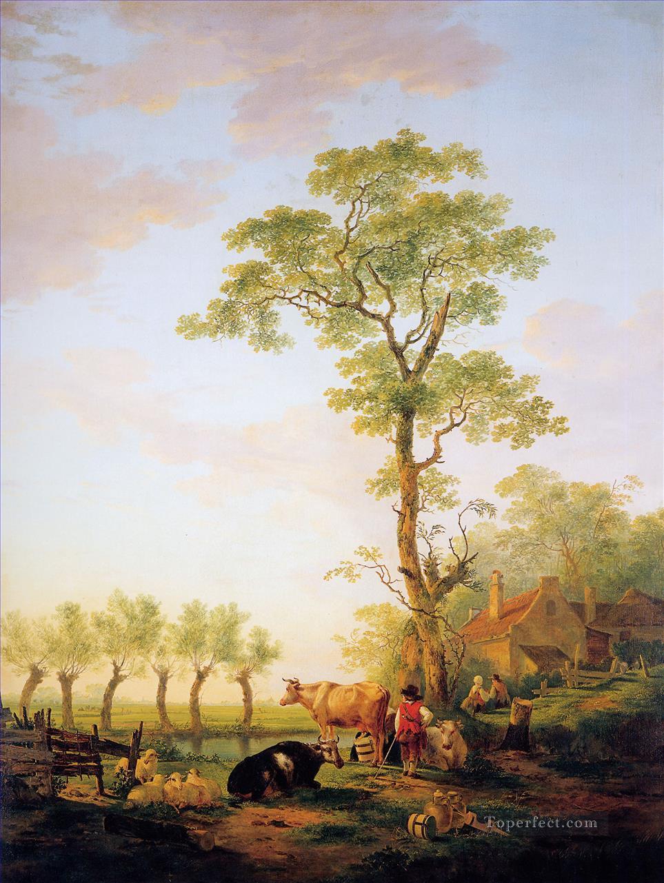 paysage hollandais avec bétail et ferme Peintures à l'huile